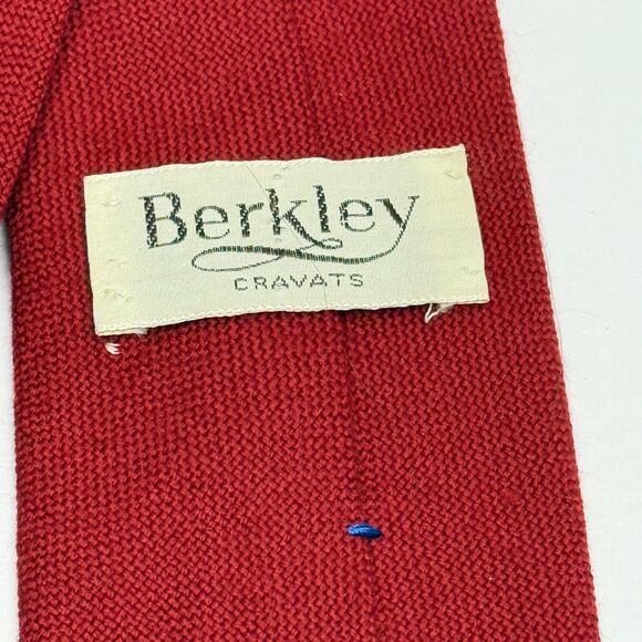 VTG 60s Berkley Cravats Red Wool Tie Scotland Made Woven 100% Lambswool Necktie - Picture 3 of 6